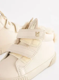 Lichtbeige met konijn - Hoge sneakers met klittenbandsluiting