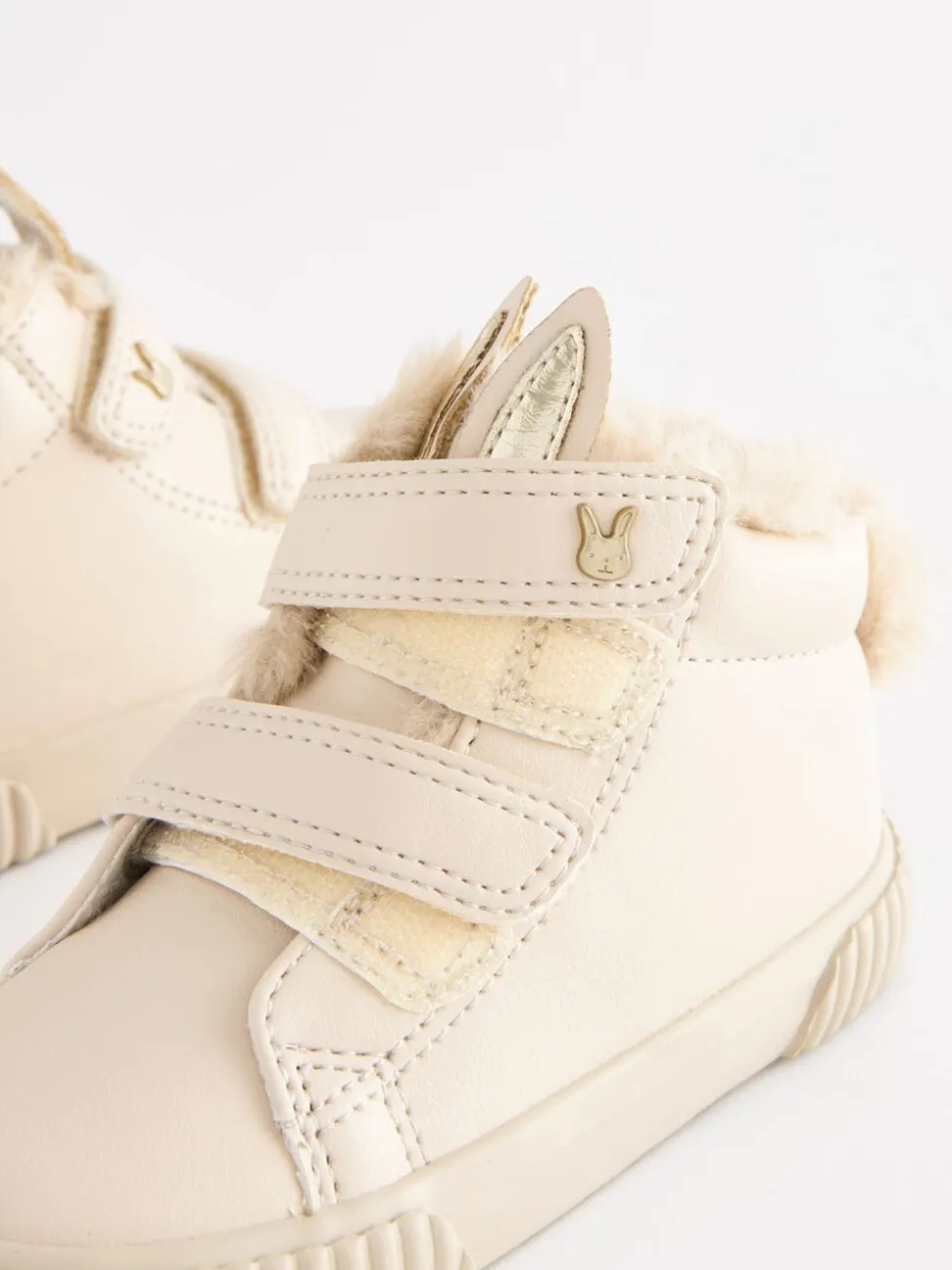 Lichtbeige met konijn - Hoge sneakers met klittenbandsluiting