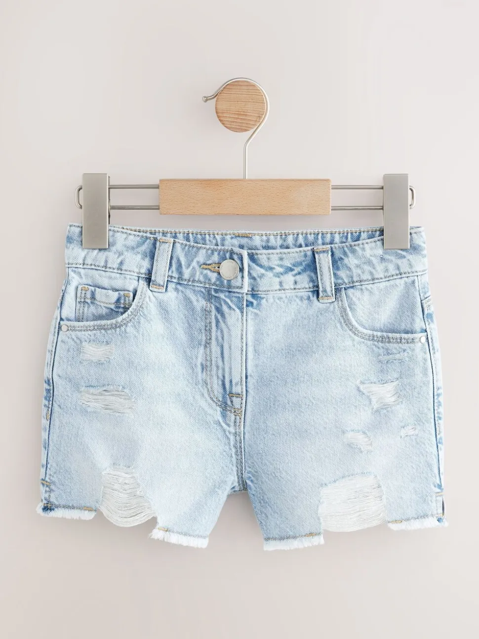Lichtblauw - 100% katoenen shorts met gerafelde rand (3-16jr)