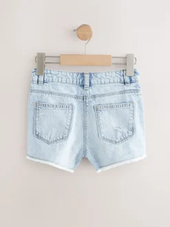 Lichtblauw - 100% katoenen shorts met gerafelde rand (3-16jr)