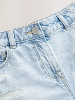 Lichtblauw - 100% katoenen shorts met gerafelde rand (3-16jr)