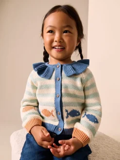 Lichtblauw - Collared Fish Stripe Cardigan (3mths-7yrs)