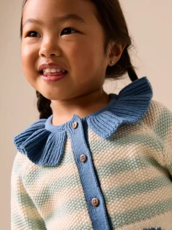 Lichtblauw - Collared Fish Stripe Cardigan (3mths-7yrs)