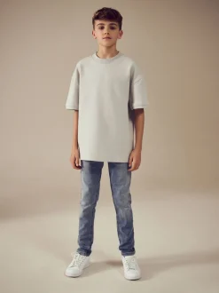 Lichtblauw - Jeans met stretch en elastische taille (3-16 jr)