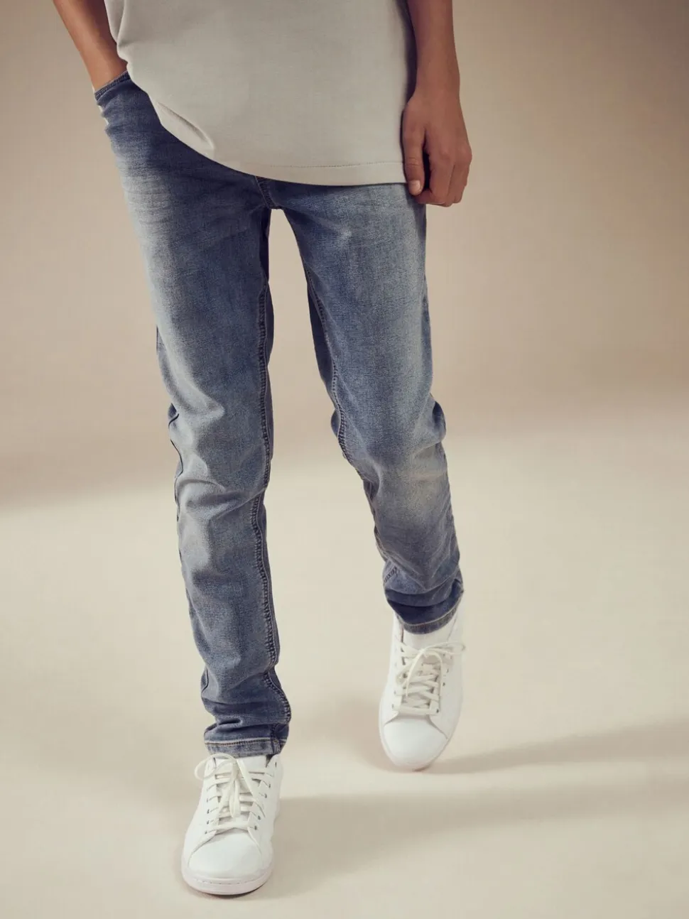 Lichtblauw - Jeans met stretch en elastische taille (3-16 jr)
