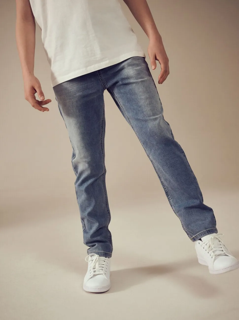 Lichtblauw - Jeans met stretch en elastische taille (3-16 jr)