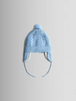 Lichtblauw - JoJo Maman Bébé Cosy Pom Pom Rib Hat