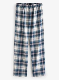 Lichtblauw - Loungeable Pyjama's Set van jersey top en geborstelde Ruit Broeken