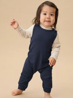 Lichtblauw - MORI Ribbed Romper Dungarees