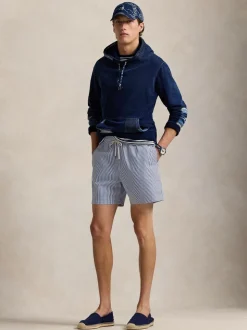 Lichtblauw - Polo Ralph Lauren Traveler klassieke seersucker zwemshort met logo