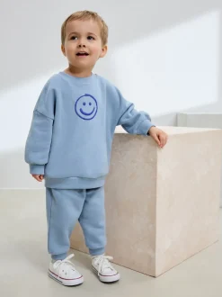 Lichtblauw - Printed Crew Neck Sweat Top & Joggers Set (3mths-7yrs)