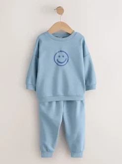 Lichtblauw - Printed Crew Neck Sweat Top & Joggers Set (3mths-7yrs)