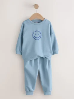 Lichtblauw - Printed Crew Neck Sweat Top & Joggers Set (3mths-7yrs)