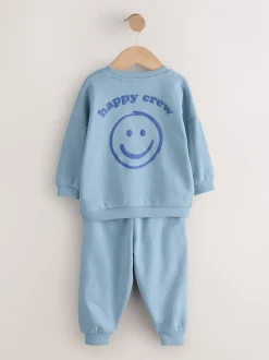 Lichtblauw - Printed Crew Neck Sweat Top & Joggers Set (3mths-7yrs)