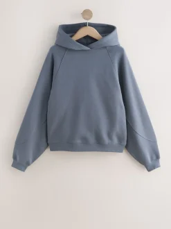 Lichtblauw - Relaxte zware hoodie met normale lengte