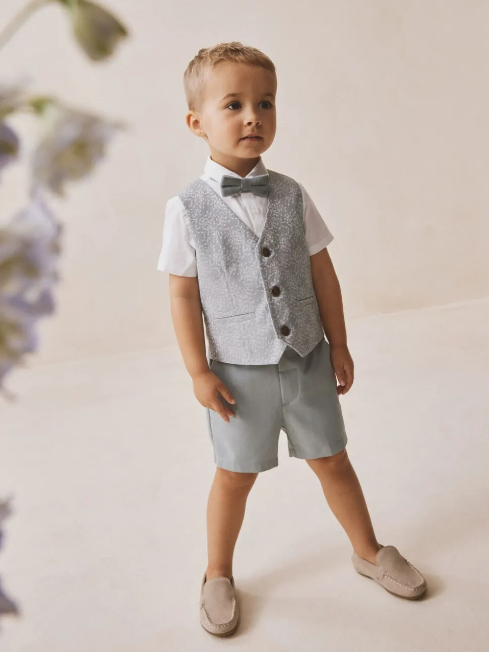 Lichtblauw - Set met gilet, overhemd, korte broek & stropdas (3mnd-9jr)