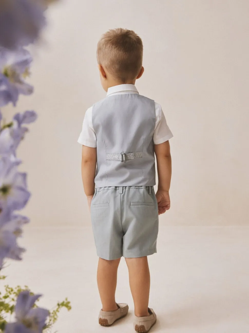 Lichtblauw - Set met gilet, overhemd, korte broek & stropdas (3mnd-9jr)