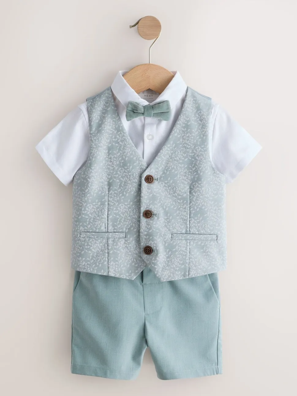 Lichtblauw - Set met gilet, overhemd, korte broek & stropdas (3mnd-9jr)