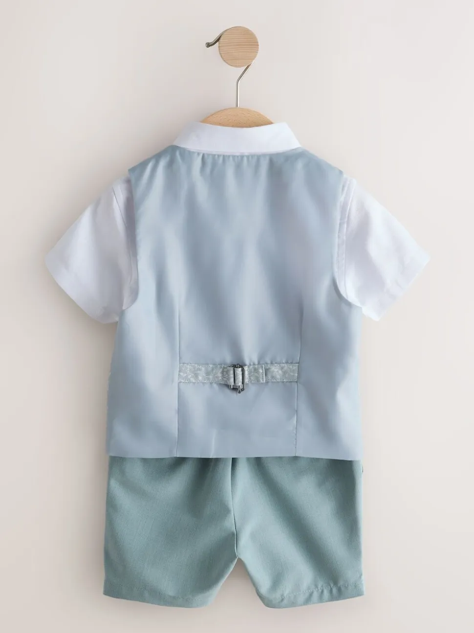Lichtblauw - Set met gilet, overhemd, korte broek & stropdas (3mnd-9jr)