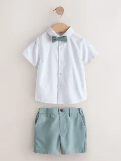 Lichtblauw - Set met gilet, overhemd, korte broek & stropdas (3mnd-9jr)