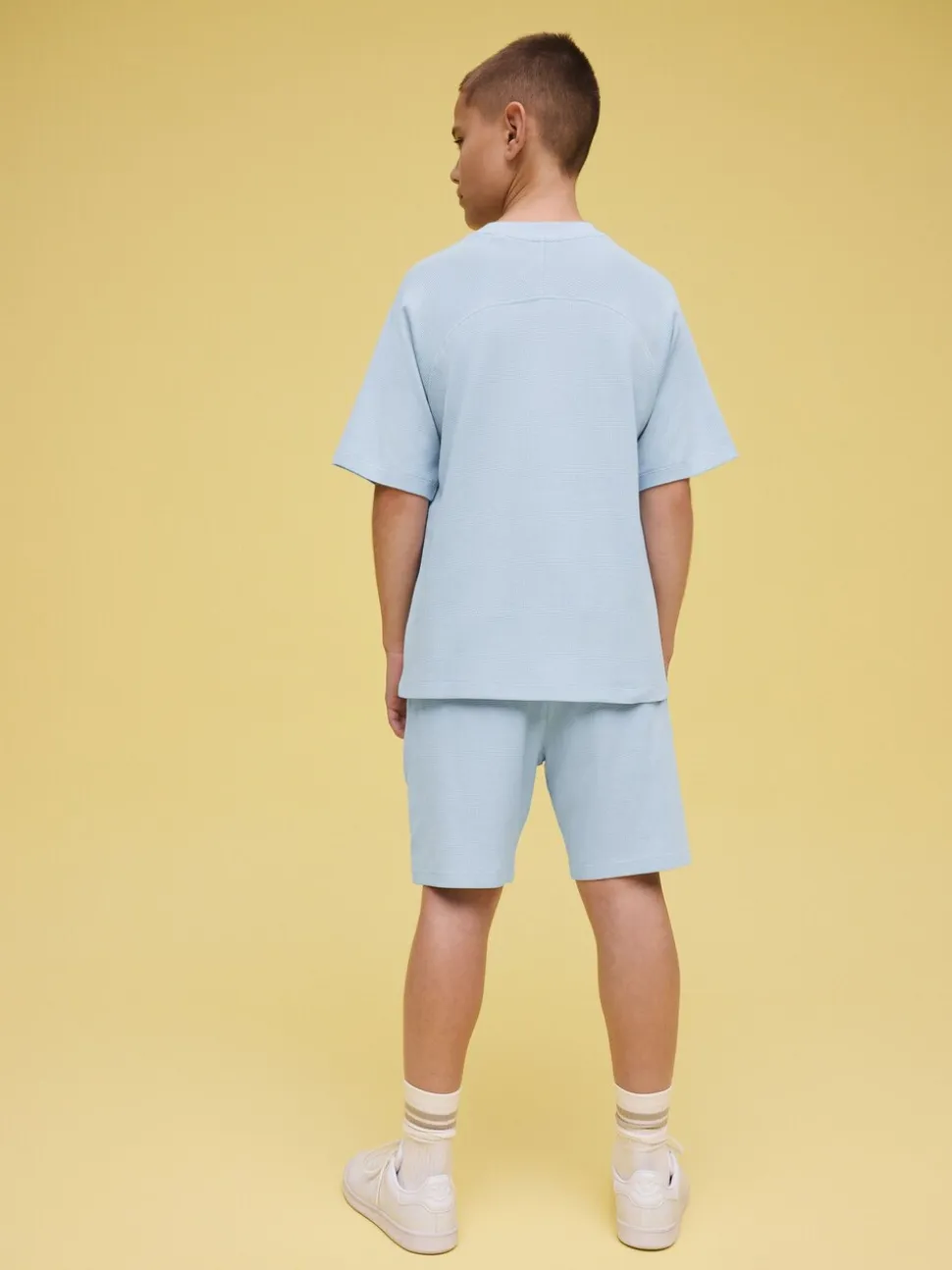 Lichtblauw - Set van T-shirt met textuur en korte mouwen en shorts (3 - 16 jr)