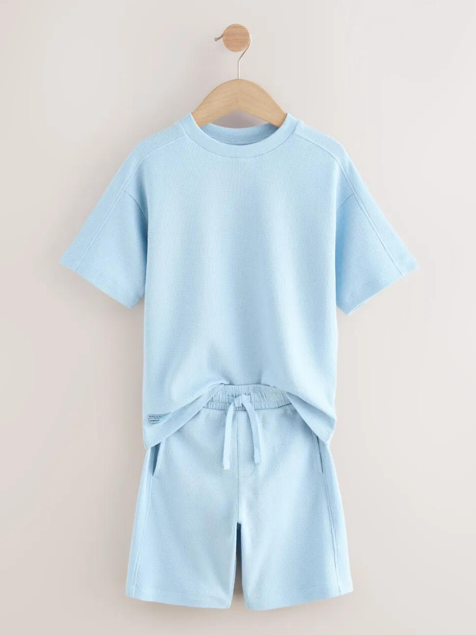 Lichtblauw - Set van T-shirt met textuur en korte mouwen en shorts (3 - 16 jr)