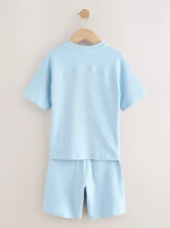 Lichtblauw - Set van T-shirt met textuur en korte mouwen en shorts (3 - 16 jr)