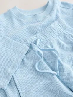 Lichtblauw - Set van T-shirt met textuur en korte mouwen en shorts (3 - 16 jr)