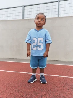 Lichtblauw - Short Sleeve Varsity Shorts Set (3mths-7yrs)