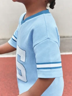 Lichtblauw - Short Sleeve Varsity Shorts Set (3mths-7yrs)