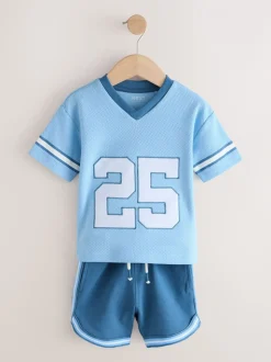 Lichtblauw - Short Sleeve Varsity Shorts Set (3mths-7yrs)