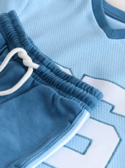 Lichtblauw - Short Sleeve Varsity Shorts Set (3mths-7yrs)