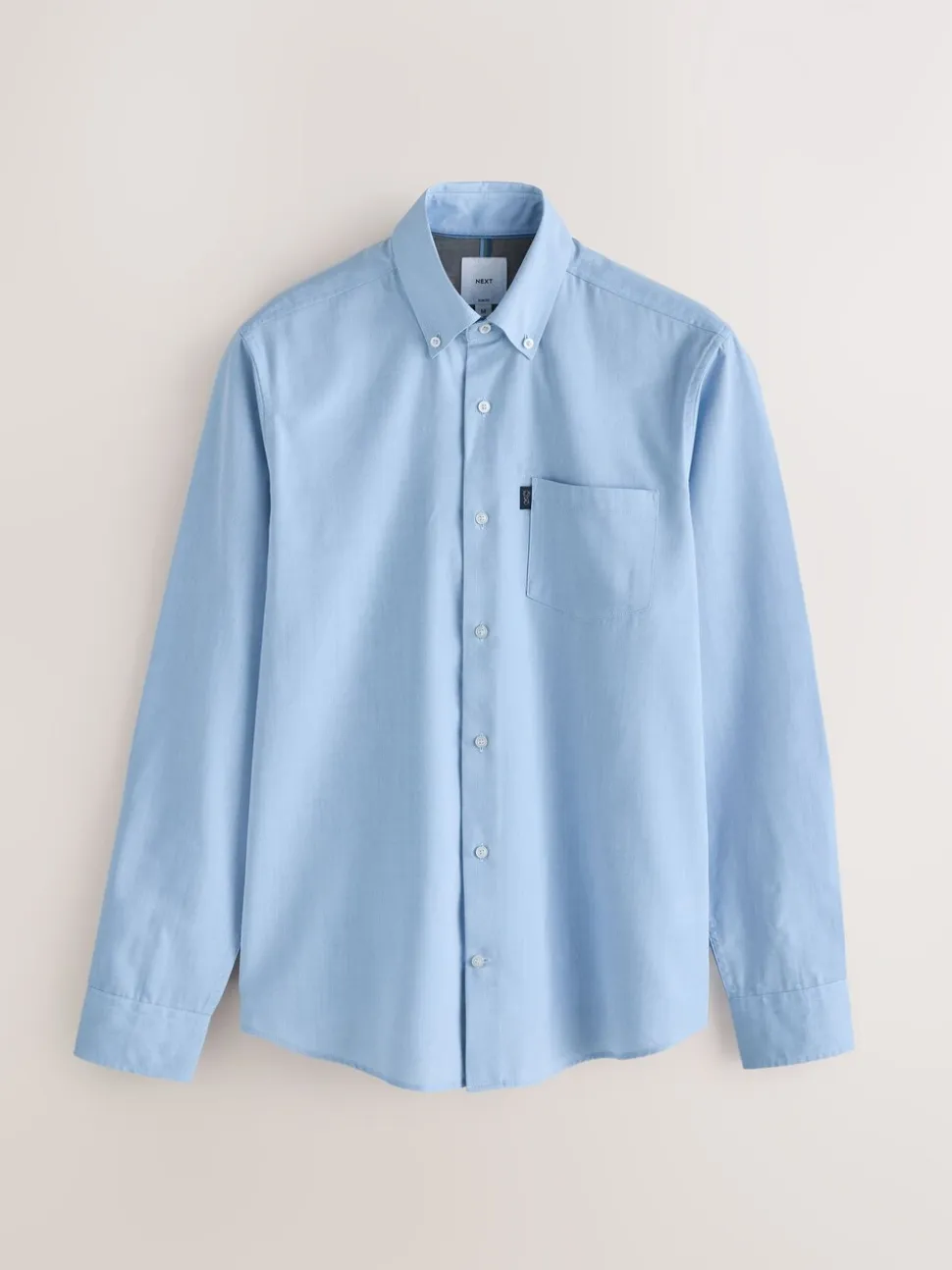 Lichtblauw - Slim Fit - Gemakkelijk te strijken Oxford overhemd met doorlopende knopen