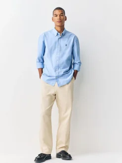 Lichtblauw - Slim Fit - Oxford-hemd met lange mouwen