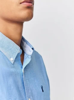 Lichtblauw - Slim Fit - Oxford-hemd met lange mouwen