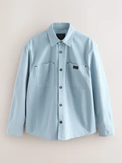 Lichtblauw - Twin Pocket Canvas Shacket Overshirt