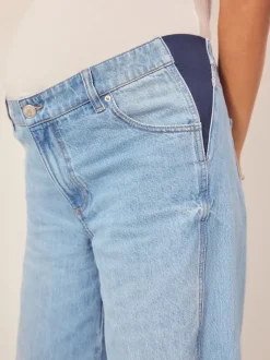 Lichtblauw - Zwangerschapsjeans met wijde pijpen van 100% katoen