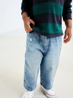 Lichtblauw denim met slijtageplekken - Jeans met wijde pijpen (3 mnd-7 jr)