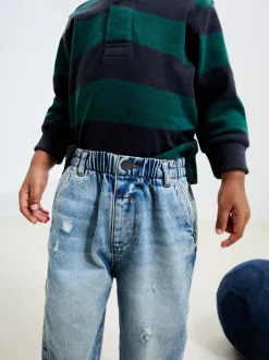 Lichtblauw denim met slijtageplekken - Jeans met wijde pijpen (3 mnd-7 jr)