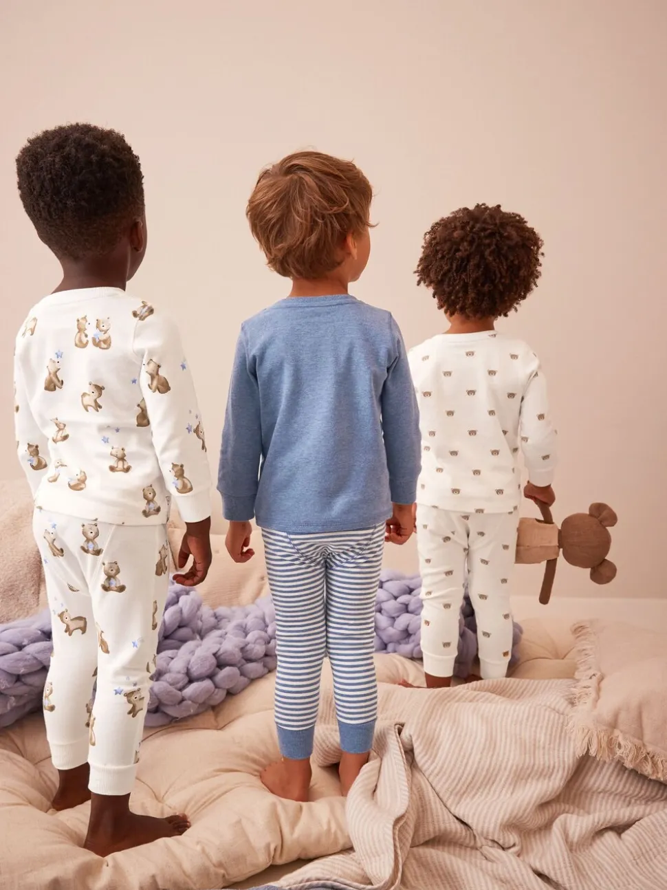 Lichtblauw met beer - Verpakking van 3 knusse pyjama's (9mnd-6jr)
