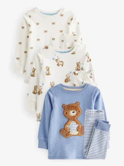 Lichtblauw met beer - Verpakking van 3 knusse pyjama's (9mnd-6jr)