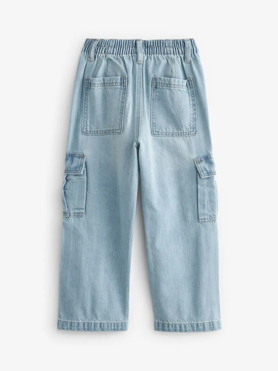 Lichtblauwe denim - Cargojeans met wijde pijpen (3-16 jr)