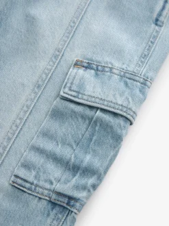 Lichtblauwe denim - Cargojeans met wijde pijpen (3-16 jr)