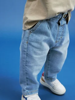 Lichtblauwe denim - Jeans met geplooide voorkant (3mnd-7jr)
