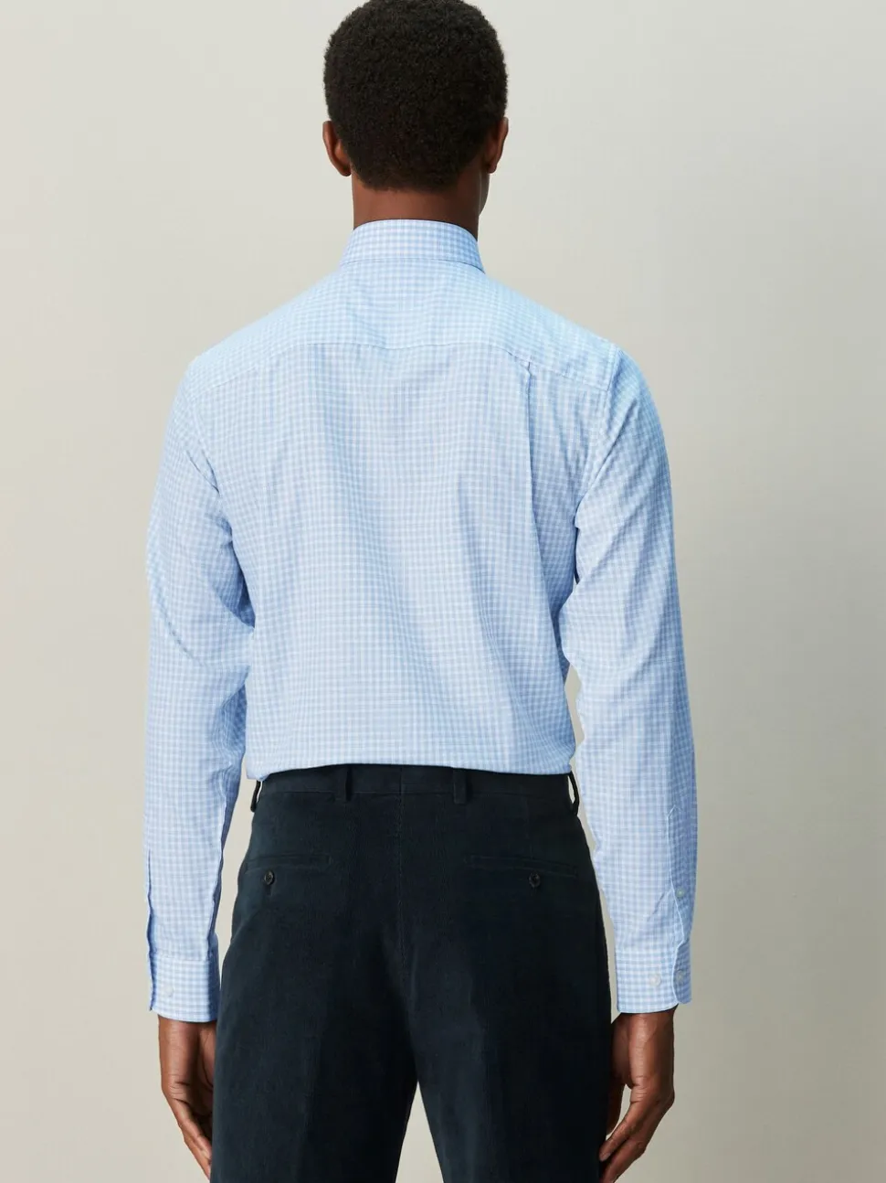 Lichtblauwe gingham-ruit - Cotton Rich Long Sleeve Formal Shirt