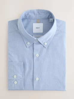 Lichtblauwe gingham-ruit - Cotton Rich Long Sleeve Formal Shirt