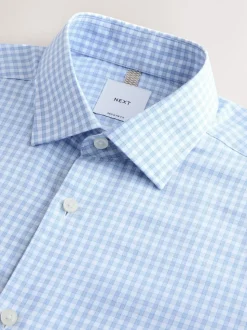 Lichtblauwe gingham-ruit - Cotton Rich Long Sleeve Formal Shirt