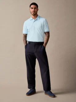 Lichtblauwe ottoman - Regular fit poloshirt met korte mouwen en contrasterende randen