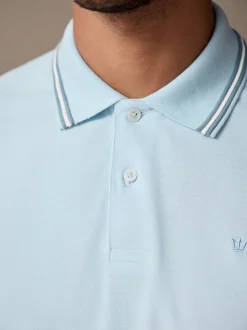 Lichtblauwe ottoman - Regular fit poloshirt met korte mouwen en contrasterende randen