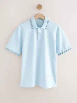 Lichtblauwe ottoman - Regular fit poloshirt met korte mouwen en contrasterende randen